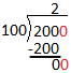 The problem highlights the third 0 in the dividend 2000 brought down to the answer of the subtraction problem, showing 0 0.